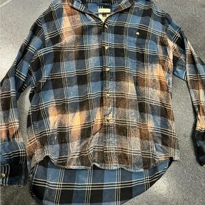 Bass Blue and Black Plaid Shirt with Bleached Accents